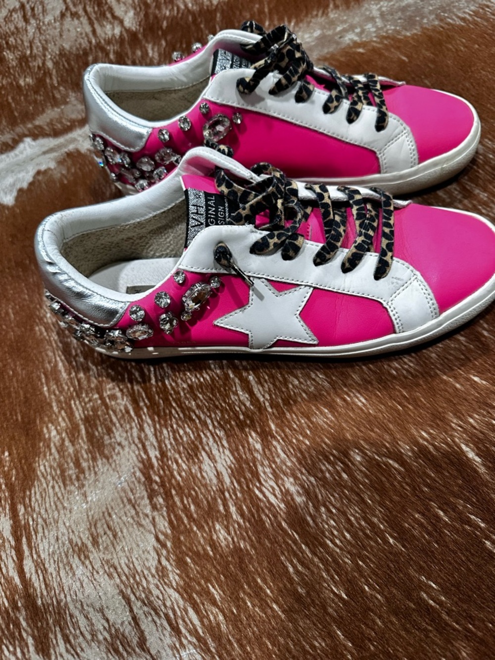 Vintage Havana Pink and White Star Embellished Sneakers